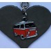Leren hart hanger met Volkswagen busje rood zwart